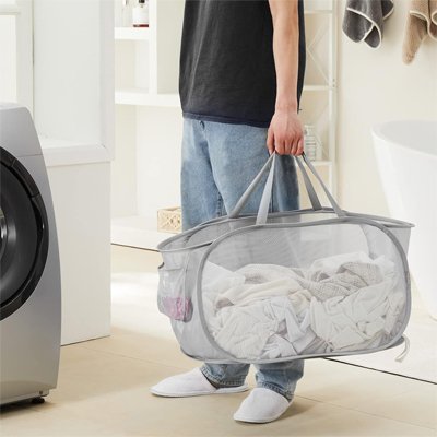 Paniere a linge en maille avec poignées renforcées pour transport facile