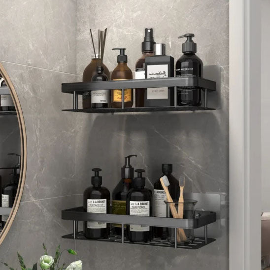 Étagère murale de salle de bain design noir, élégante et moderne.