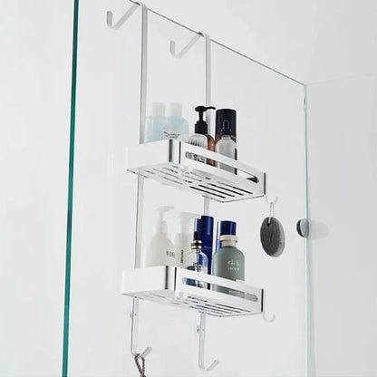 Étagère mural pour salle de bain suspendue argent avec 2 bacs.