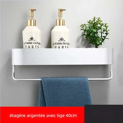 Étagere murale salle de bain argent 40 cm pour ranger accessoires d’hygiène