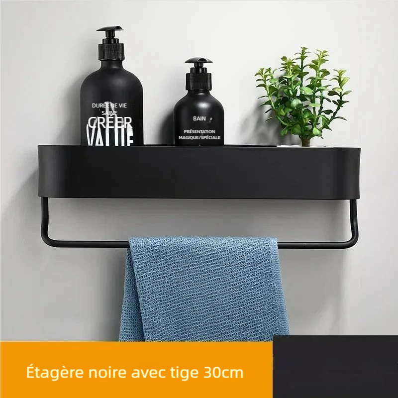 Étagere murale salle de bain avec barre serviette, solution gain de place