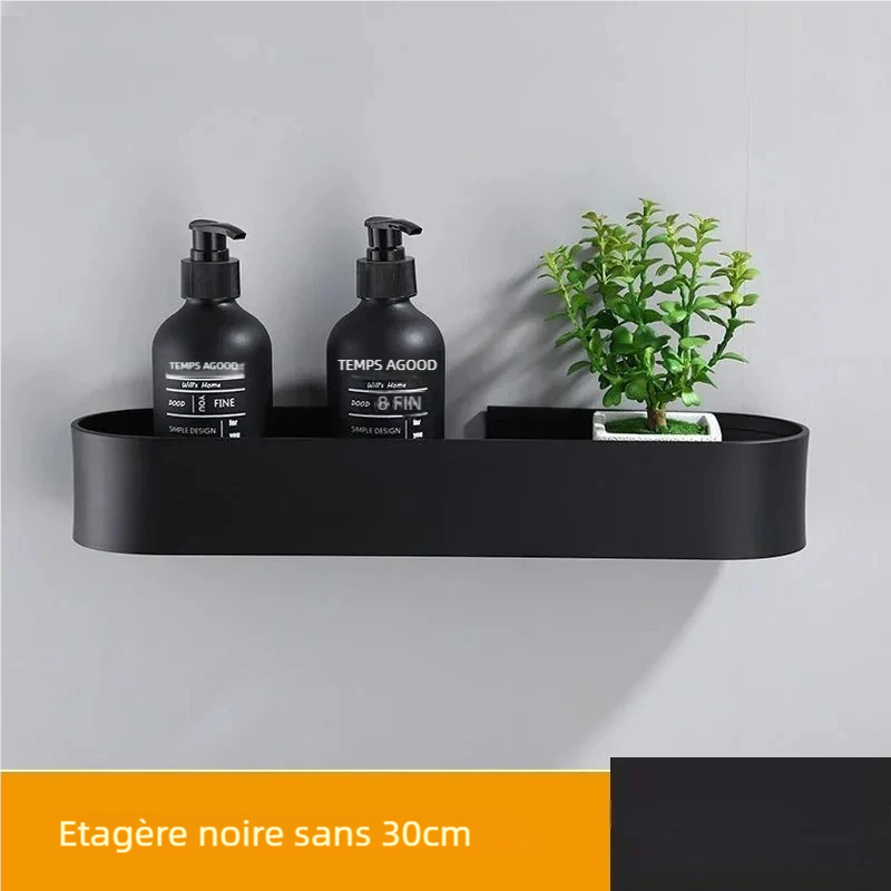 Étagere murale salle de bain noire 30 cm, rangement pratique et élégant