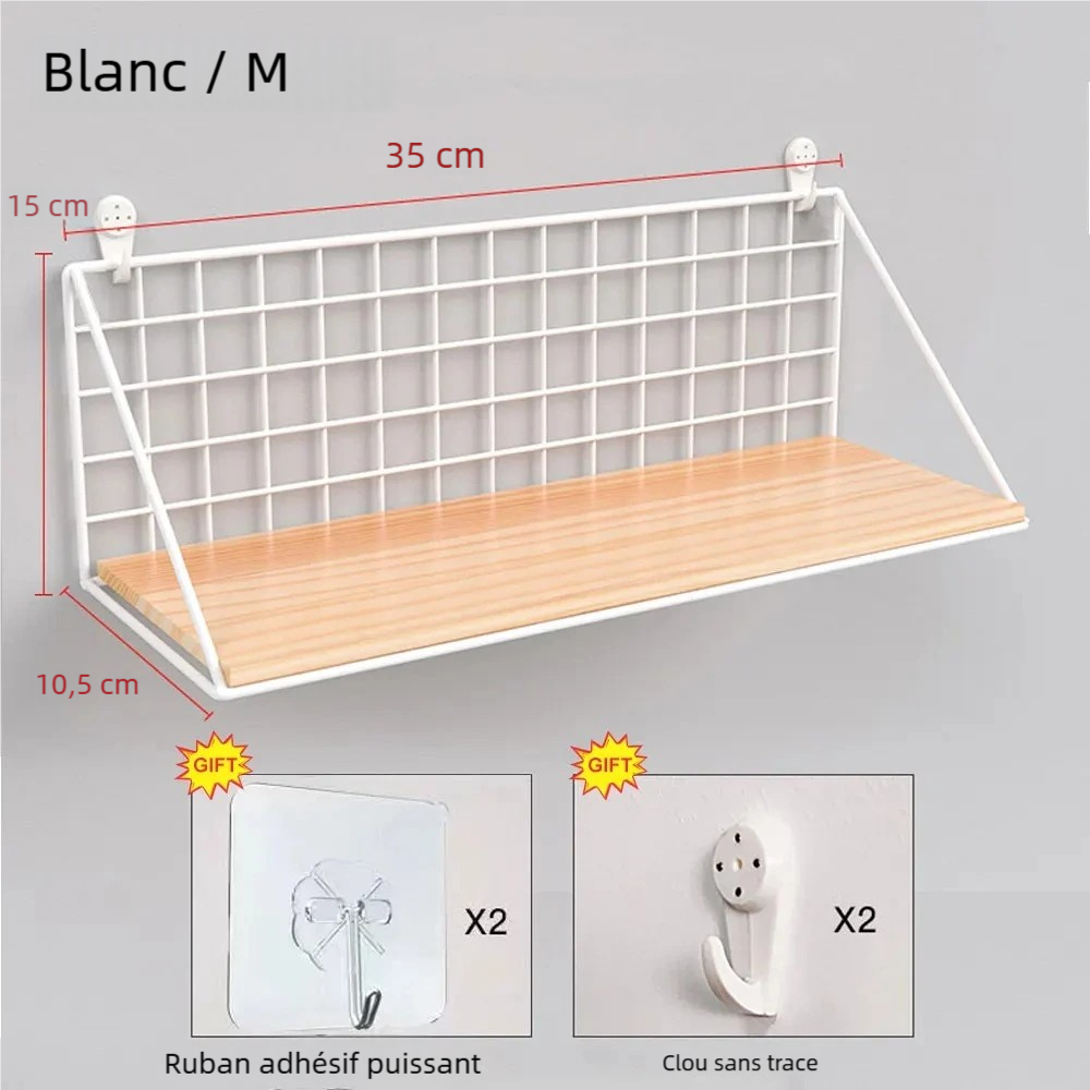 Étagère salle de bain murale au design moderne en métal et bois