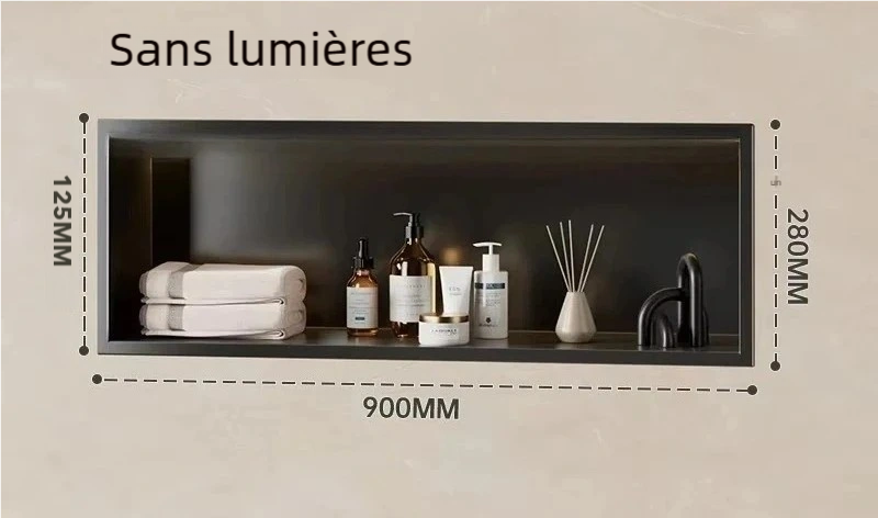 Étagère salle de bain murale encastrée 90 cm noire – inox haut de gamme