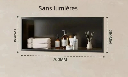 Étagère salle de bain murale en inox noir 70 cm – design moderne encastré