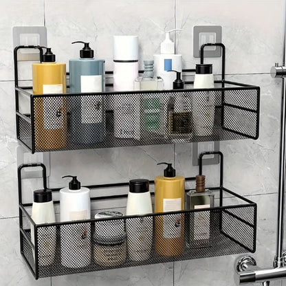 Étagère salle de bain murale noire sans perçage solide et moderne