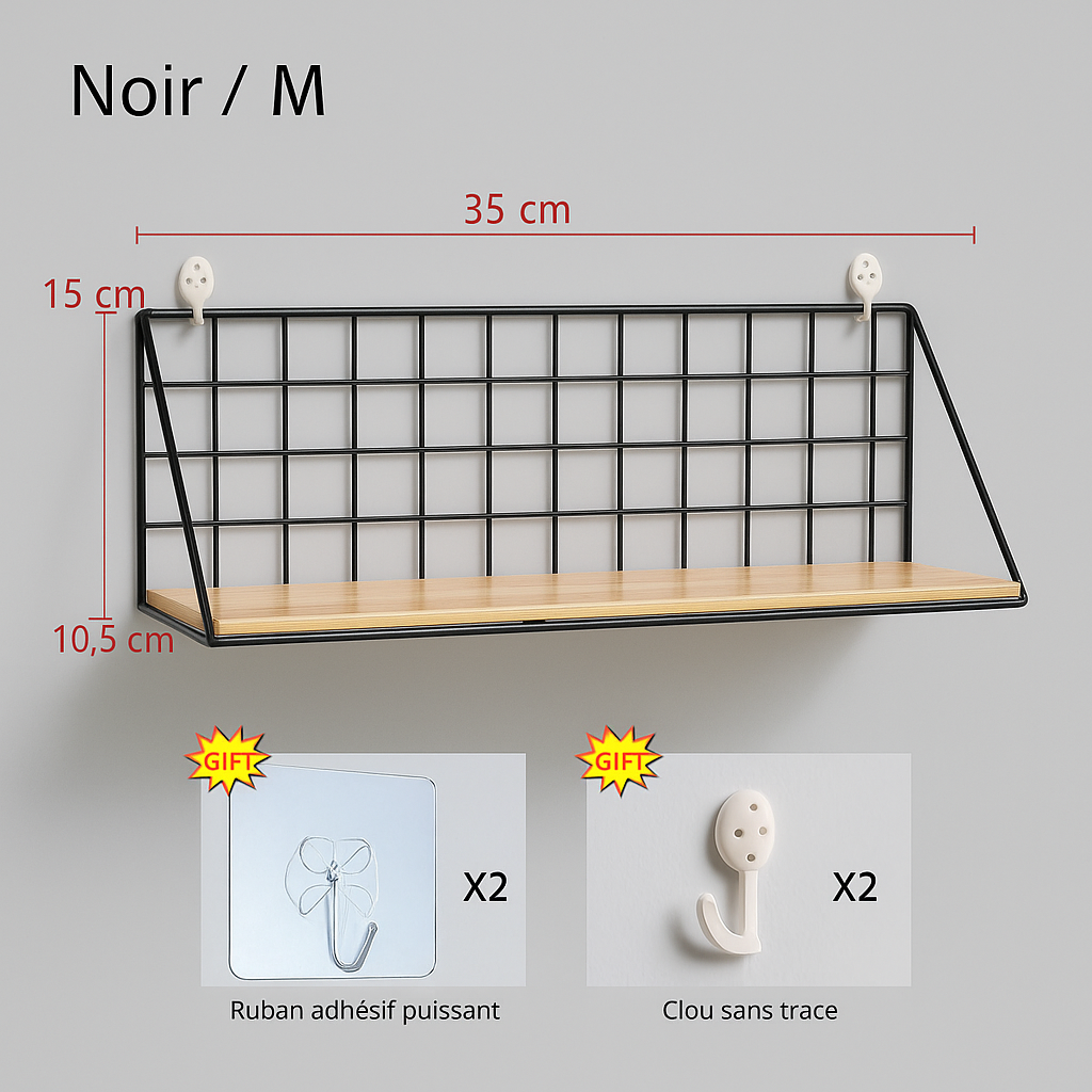 Étagère salle de bain murale utilisée comme rangement de bureau
