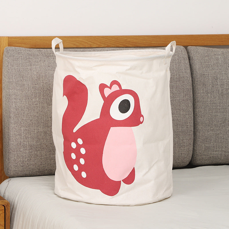 Panier à linge écureuil gourmand, rangement pratique en coton.