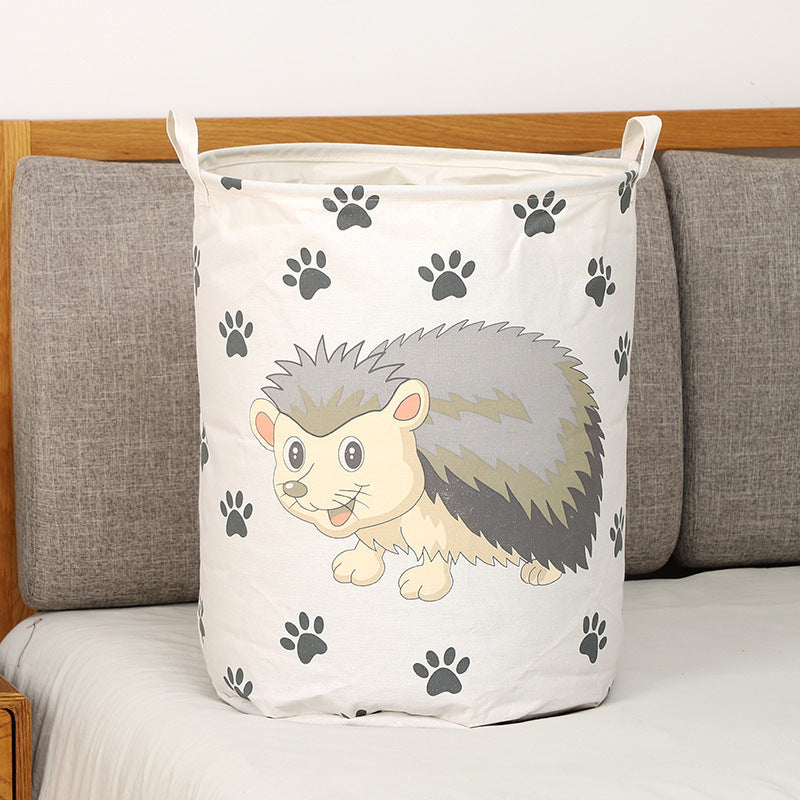 Panier à linge hérisson, tissu coton et lin naturel.