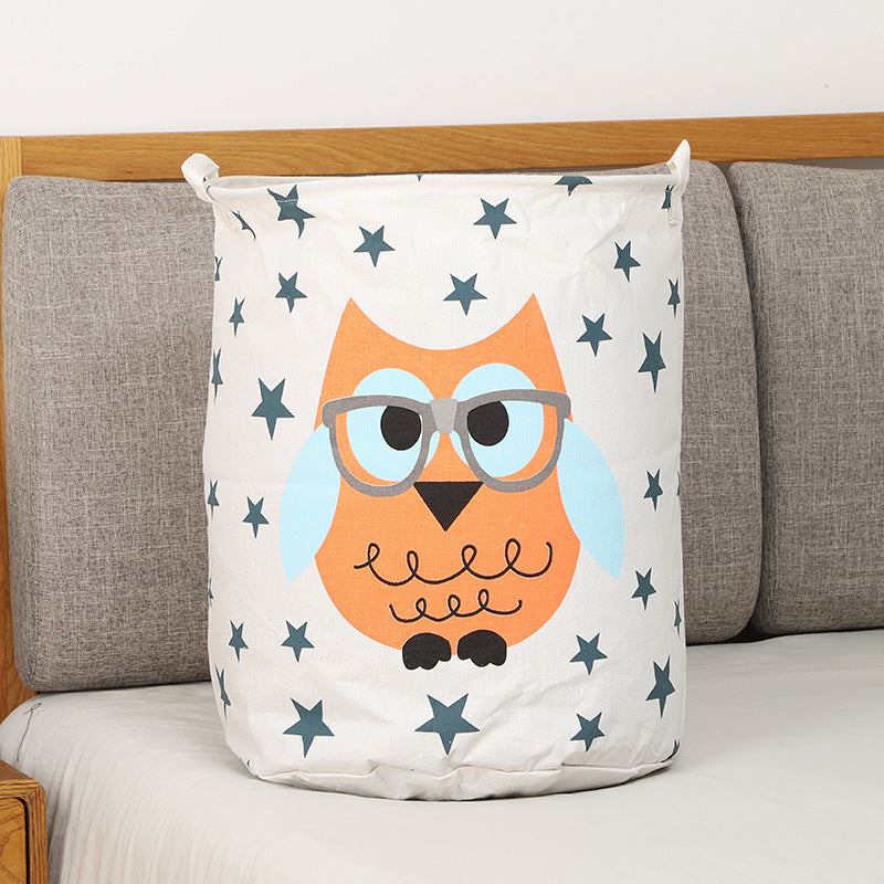 Panier à linge hibou avec lunettes, design mignon pour chambre d’enfant.
