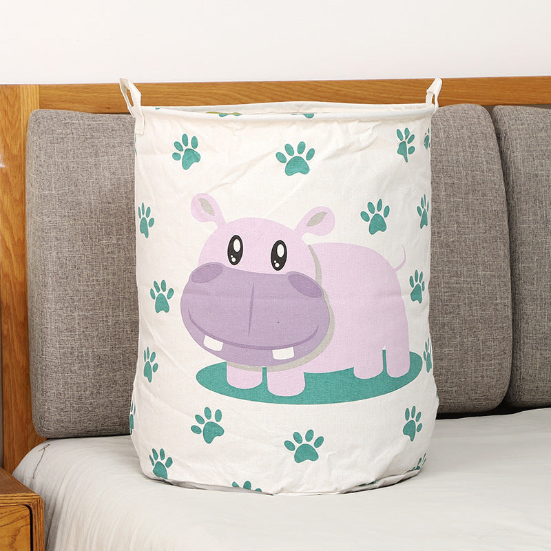 Panier à linge hippopotame amusant, idéal pour jouets et vêtements.