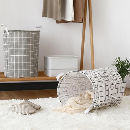Panier à linge pliable avec poignées en coton solide.