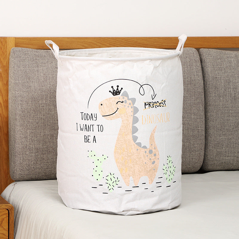 Panier à linge dinosaure princesse, parfait pour la chambre des petites filles.