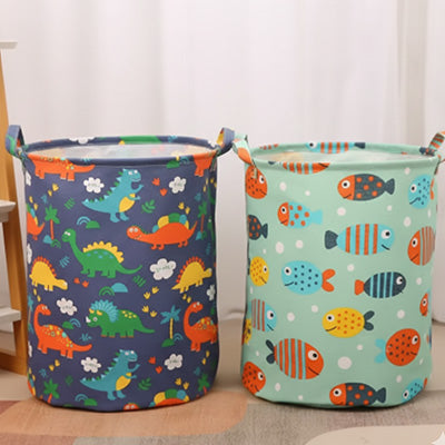 Panier linge pliable enfant en coton avec motif poisson, dinosaures coloré