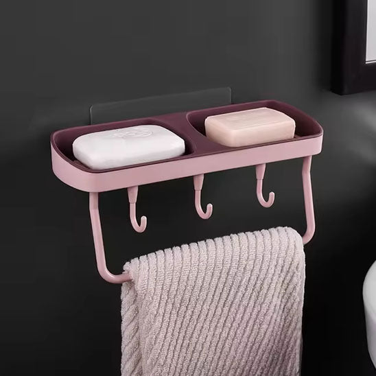 Porte savon douche avec crochets intégrés, parfait pour suspendre éponges et brosses.