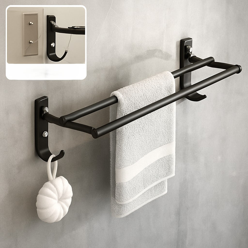 Porte-serviette mural noir au design moderne et élégant.