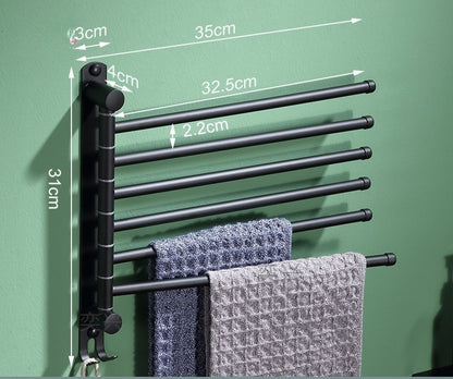 Porte serviette salle de bain noir mat 6 branches – design moderne et gain de place