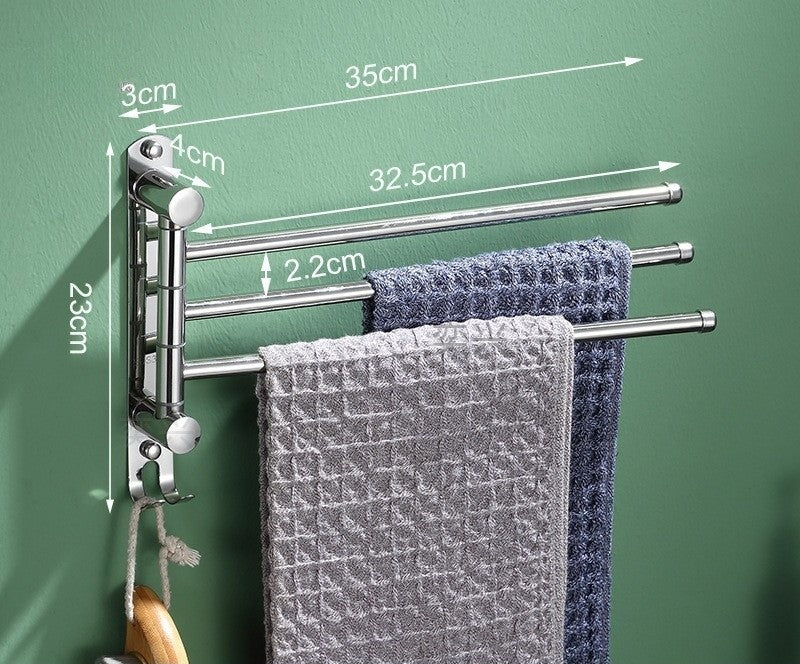 Porte serviette salle de bain 3 barres multifonction – support et crochet intégrés