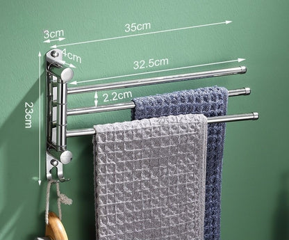 Porte serviette salle de bain 3 barres multifonction – support et crochet intégrés