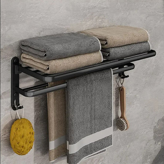 Porte serviette salle de bain multifonction avec crochets et étagère