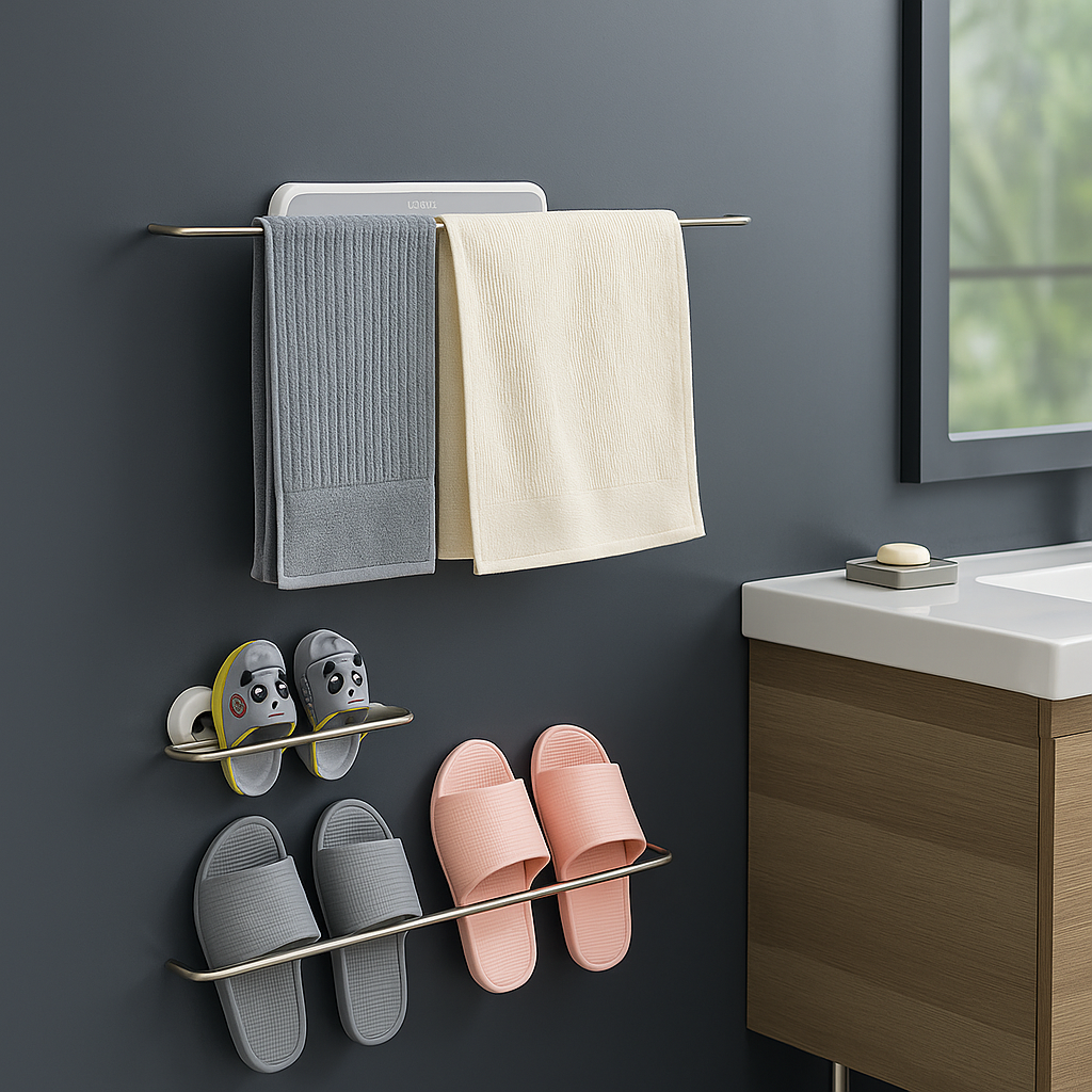 Fixation adhésive à forte adhérence, porte-serviettes solide et discret.